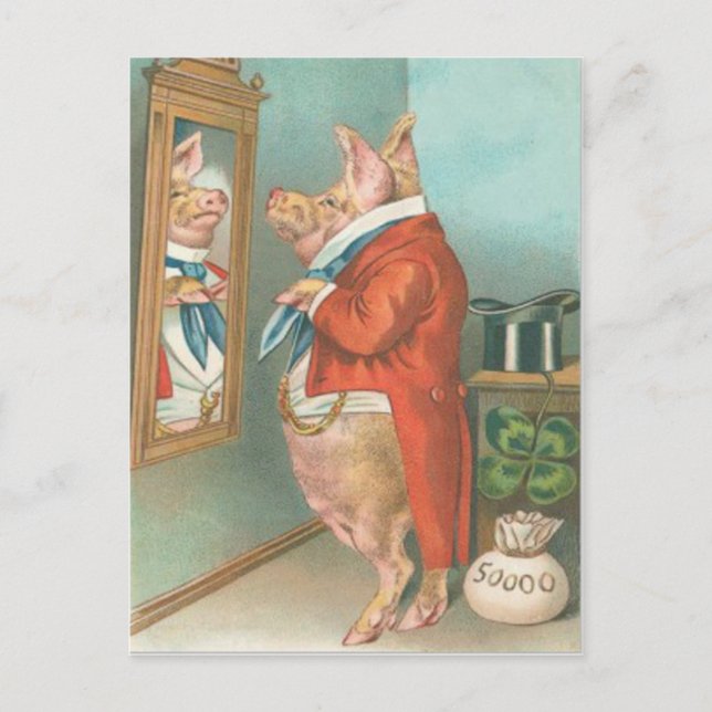 Vintage Pig Shamrock St Patrick's Day Kort (Framsida)
