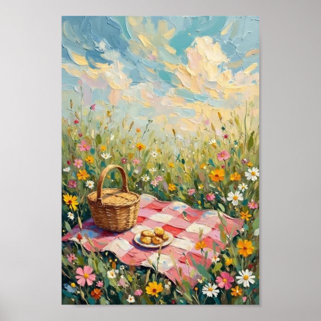 Vintage Piknikäng Landsbygd Konst Poster (Framsidan)