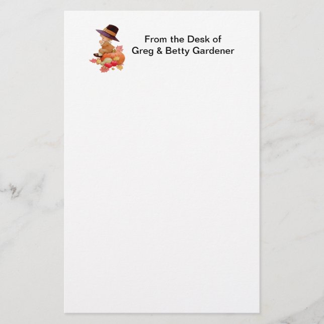 Vintage Pilgrim Boy Praying on Pumpkin Brevpapper (Framsida)