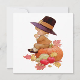 Vintage Pilgrim Boy Praying on Pumpkin Inbjudningar