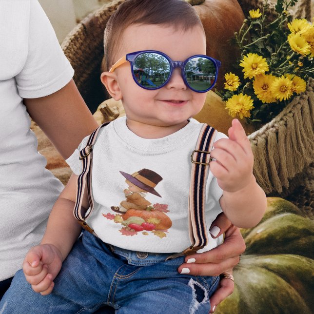 Vintage Pilgrim Boy Praying on Pumpkin Tröja (Vintage Pilgrim Boy Praying on Pumpkin Baby T-Shirt)
