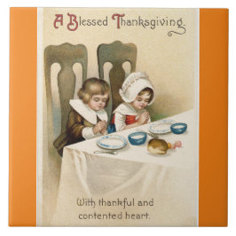 Vintage Pilgrim Children Ceramic Tile Kakelplatta