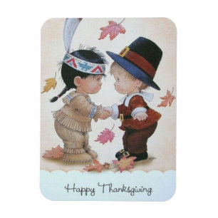 Vintage Pilgrim och Indiska Happy thanksgiving Magnet