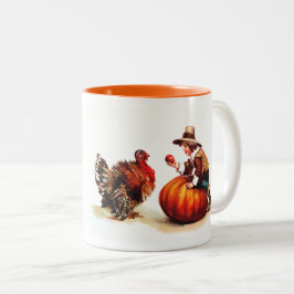 Vintage Pilgrim och Thanksgiving Gift med Turkiet Två-Tonad Mugg