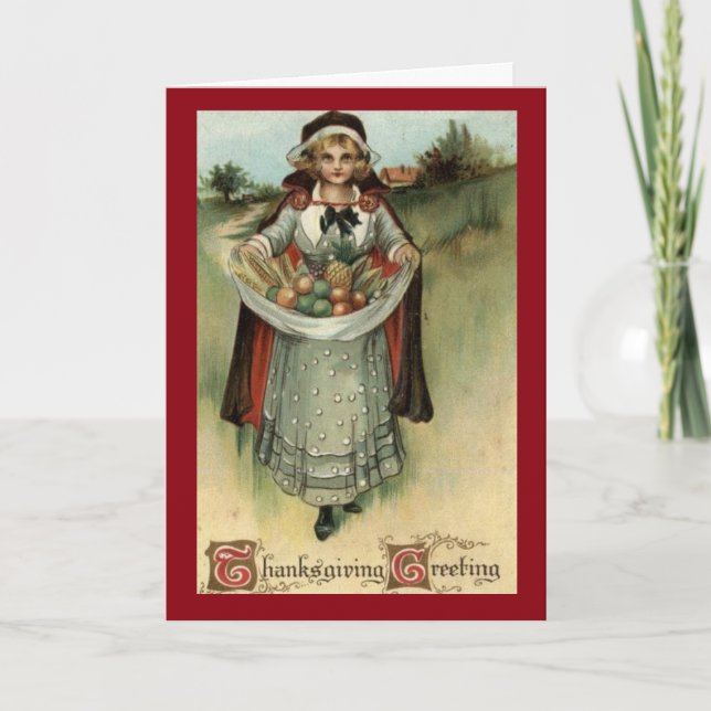Vintage Pilgrim Woman Thanksgiving Greeting Card Helgkort (Framsida)