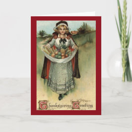 Vintage Pilgrim Woman Thanksgiving Greeting Card Helgkort