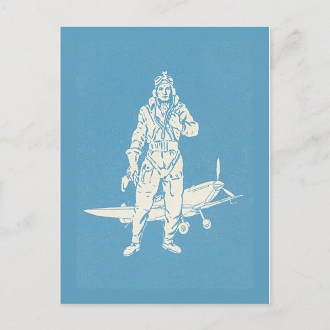 Vintage Pilot och Flygplanskonst Vykort (Framsida)