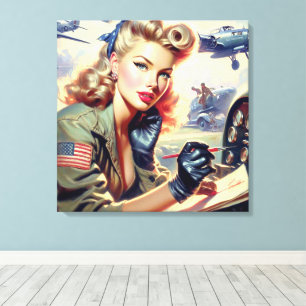 Vintage Pilot Pin Up Canvastryck