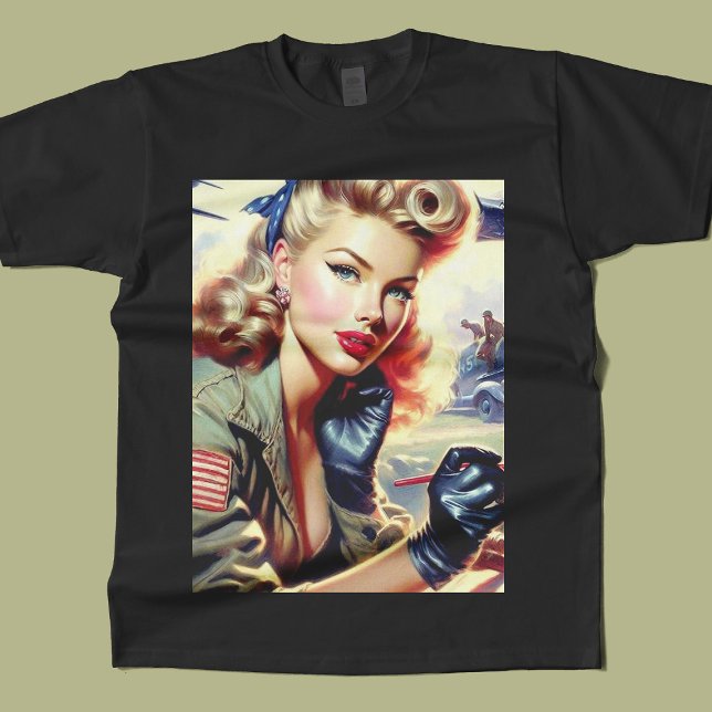 Vintage Pilot Pin Up T Shirt (Skapare uppladdad)