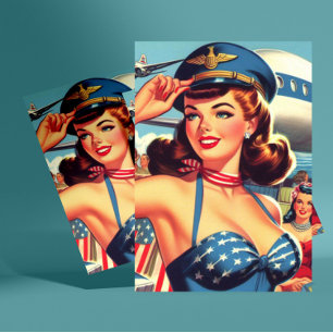 Vintage Pilot Pin-up Vykort