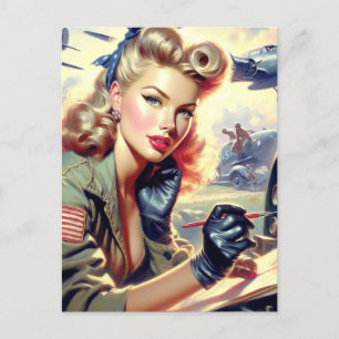 Vintage Pilot Pin Up Vykort