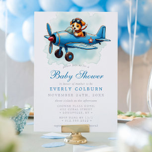 Vintage Pilot Puppy Pilot Boy Shower Inbjudningar