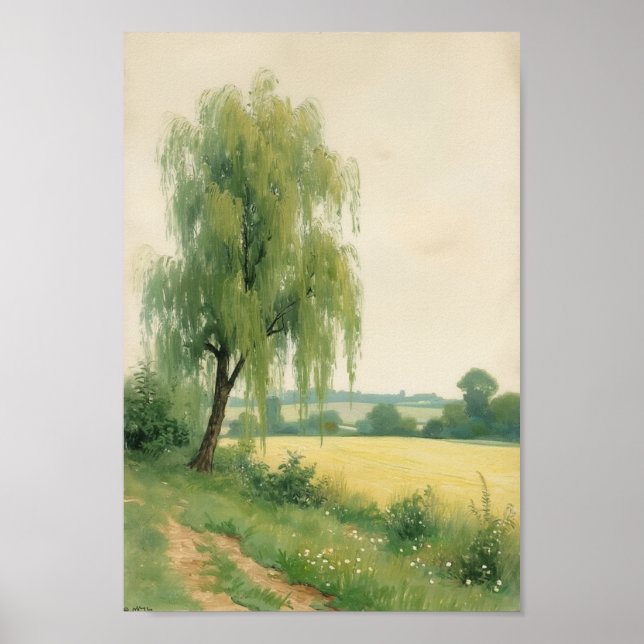 Vintage Pilträd Landskapsmotiv Konst Poster (Framsidan)