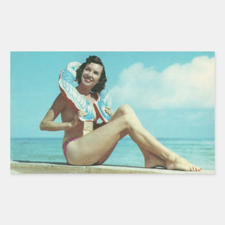 ♡ Vintage pin up bikini flicka ♡ Rektangulärt Klistermärke