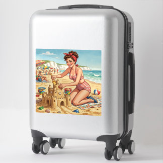Vintage Pin Up Flicka som bygger sandslott Klistermärken