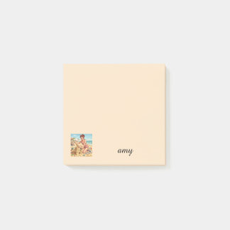 Vintage Pin Up Flicka som bygger Sandslott | Perso Post-it Block
