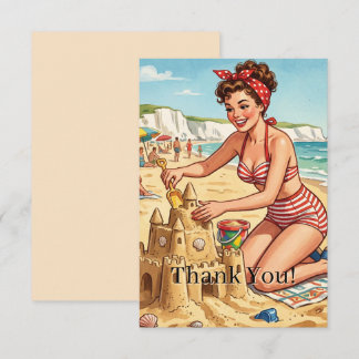 Vintage Pin Up Flicka som bygger sandslott | Perso Tack Kort
