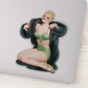Vintage Pin-up Girl med Päls jackar Illustration A Klistermärken