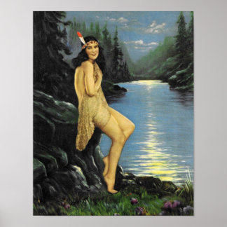 Vintage Pin Up Girl Native American Maiden Poster