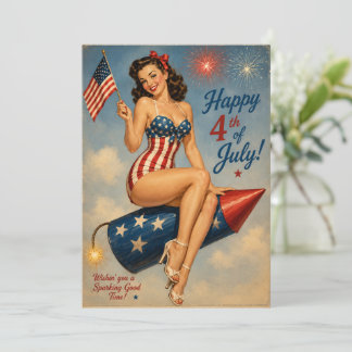 Vintage Pin Up Glad 4:e Juli Patriotisk Postkort Inbjudningar