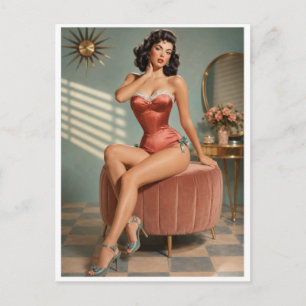 Vintage Pin-Up Glamour Art Print   Retro Boudoir Vykort