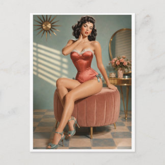 Vintage Pin-Up Glamour Art Print | Retro Boudoir Vykort