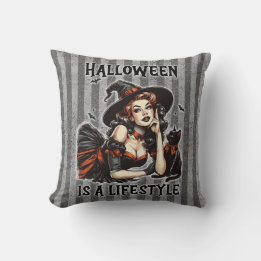 Vintage Pin-Up Halloween Witch Two Sided Print Kudde