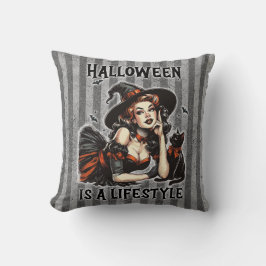 Vintage Pin-Up Halloween Witch Two Sided Print Kudde