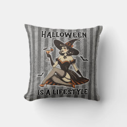 Vintage Pin-Up Halloween Witch Two Sided Print Kudde