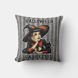 Vintage Pin-Up Halloween Witch Two Sided Print Kudde