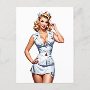 Vintage Pin-up Nurse Digital Art Vykort