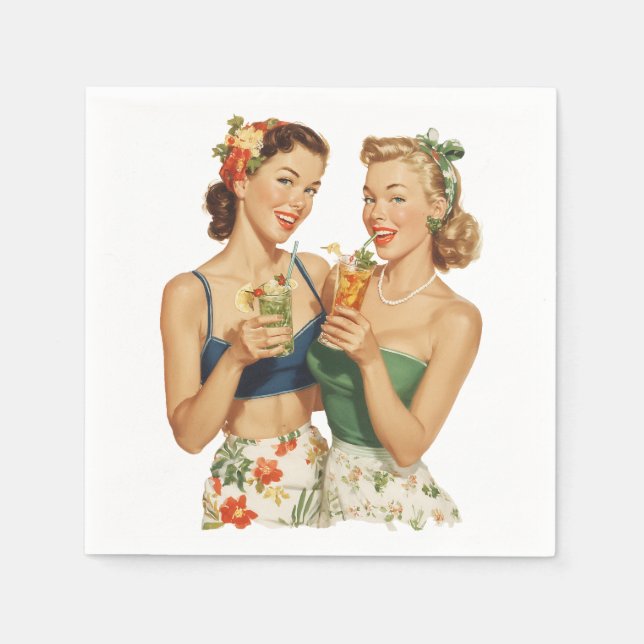 Vintage Pin-Up Sommar Cocktail Vänner Pappersservett (Framsidan)