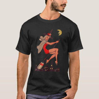 Vintage Pin Up Witch Halloween Sexy Pinup Girl Wit T Shirt