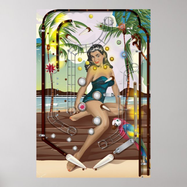 Vintage Pinball Maskin-spel Poster (Framsidan)