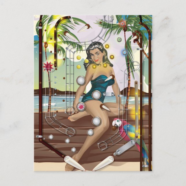 Vintage Pinball Maskin-spel Vykort (Framsida)