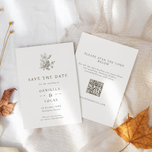 Vintage Pinecone & Acorns Fall Wedding QR-kod Spara Datumet