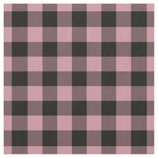 Vintage Pink & Black Plaid Gingham Tyg (Närbild)