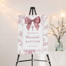 Vintage Pink Bow Floral Baptism Welcome Sign