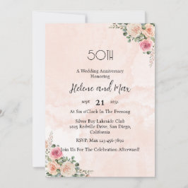 Vintage Pink Cream Floral Wedding Anniversary  Inbjudningar