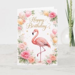 Vintage Pink Flamingo Birthday Kort