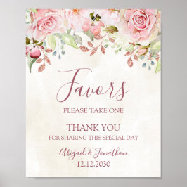 Vintage Pink Floral Spring Wedding Favors Sign Poster