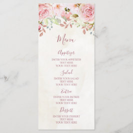 Vintage Pink Floral Spring Wedding Menu Meny