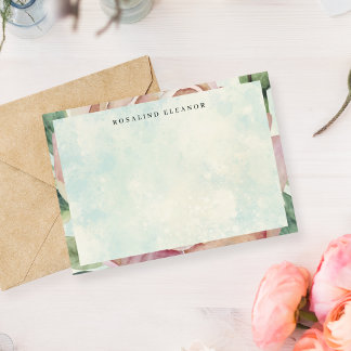 Vintage Pink Rose Blue Splash Watercolor Anteckningskort
