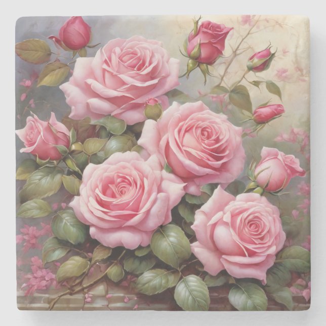 Vintage Pink Roses Stenunderlägg (Framsidan)