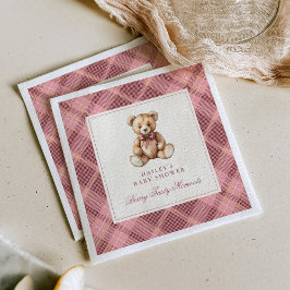 Vintage Pink Tartan Teddy Bear Baby Shower Pappersservett