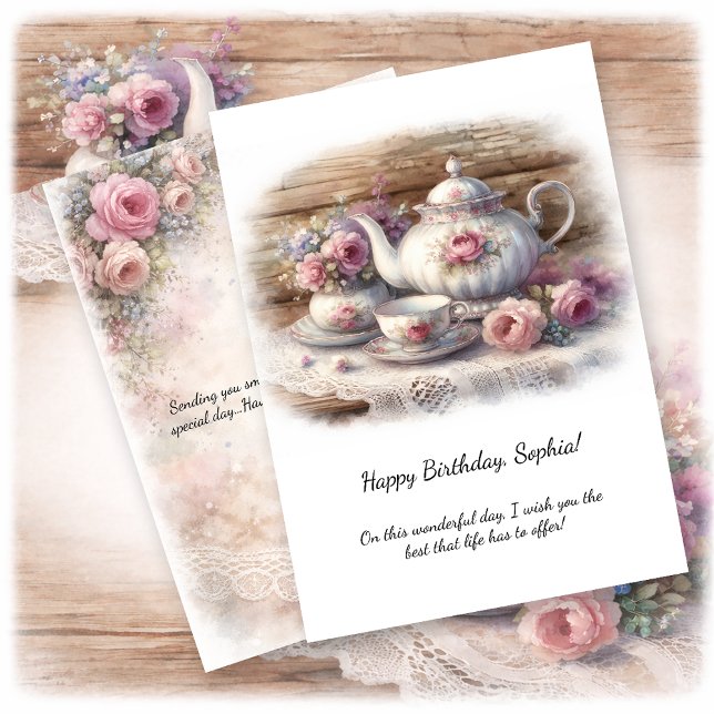 Vintage Pink Tea Setting Birthday | Inbjudningar (Skapare uppladdad)