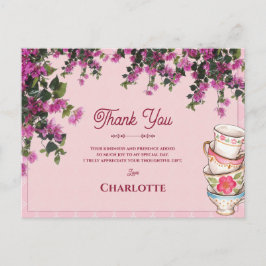 Vintage Pink Teacups Stack Bridal Shower Thank You Vykort