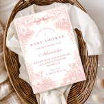 Vintage Pink Toile Lamb Baby Shower Inbjudningar<br><div class="desc">A soft and elegant baby shower design featuring delicate vintage-style blush pink toile illustrations. The frame is adorned with charming lambs, florals, celestial accents, and a romantic bow, creating a timeless storybook nursery aesthetic. Perfect for a classic, feminine celebration with a refined heirloom feel. The gentle pink palette and detailed...</div>