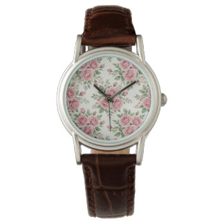 Vintage Pink Watercolor Roses Floral Seamless Armbandsur