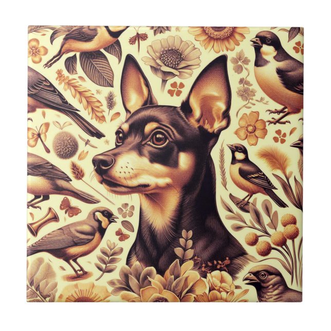 Vintage Pinscher Illustration Kakelplatta (Framsidan)